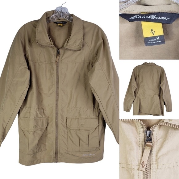 Eddie Bauer Travex Women's Khaki Zip Up Utility Jacket Nylon Hiking Medium - Picture 1 of 7